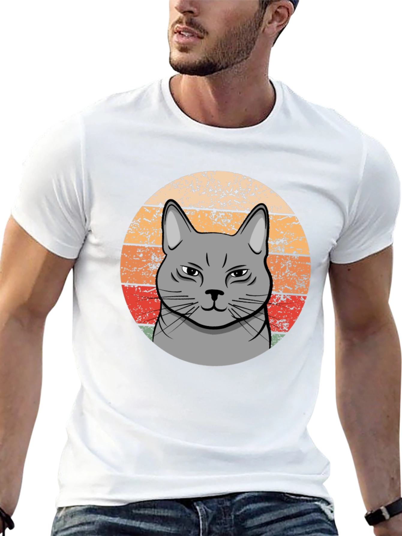 Retro Cat T-Shirt - Grumpy Feline Design