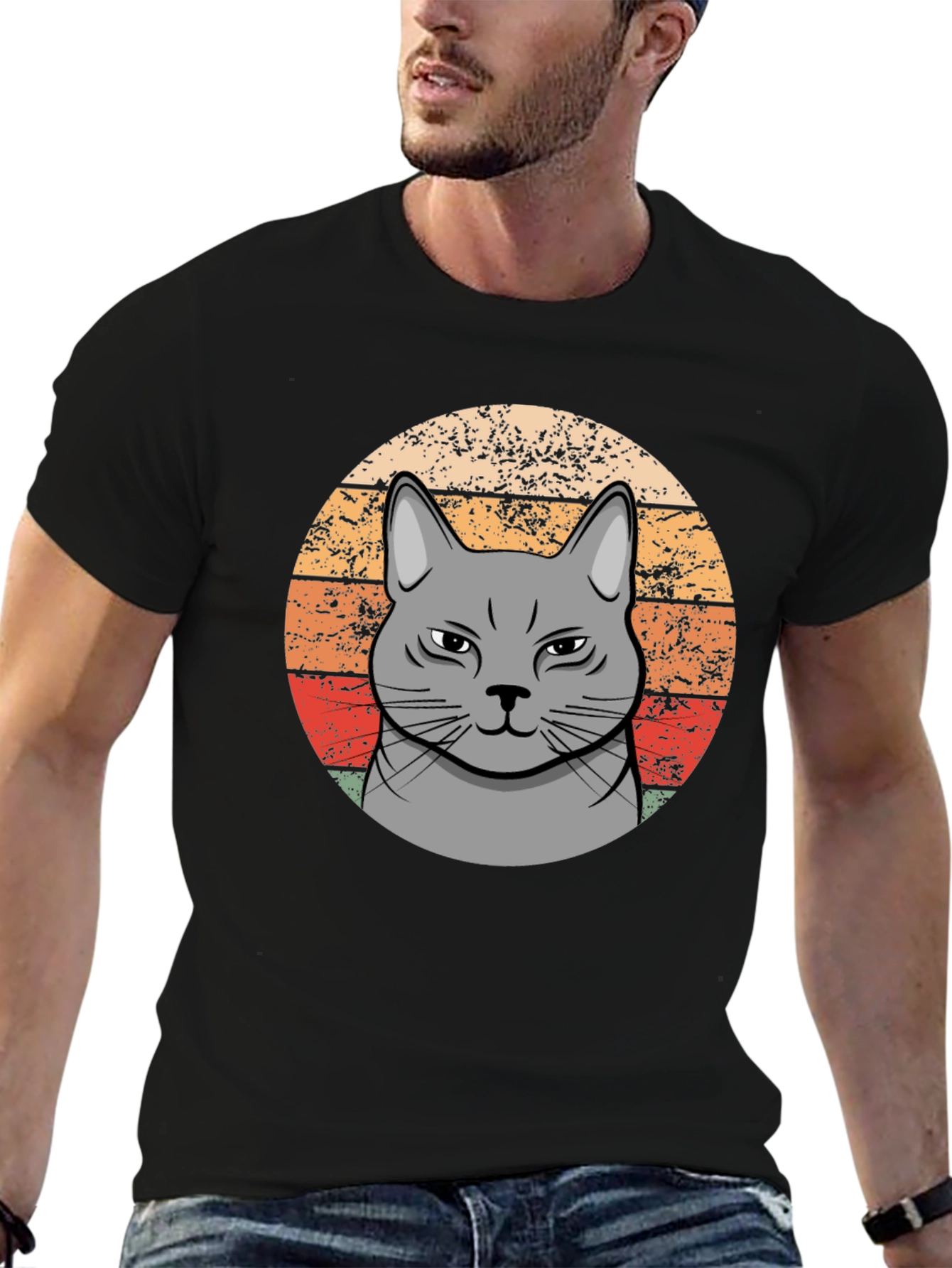 Retro Cat T-Shirt - Grumpy Feline Design