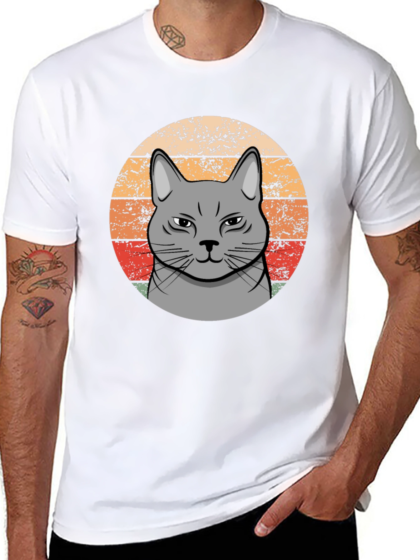 Retro Cat T-Shirt - Grumpy Feline Design