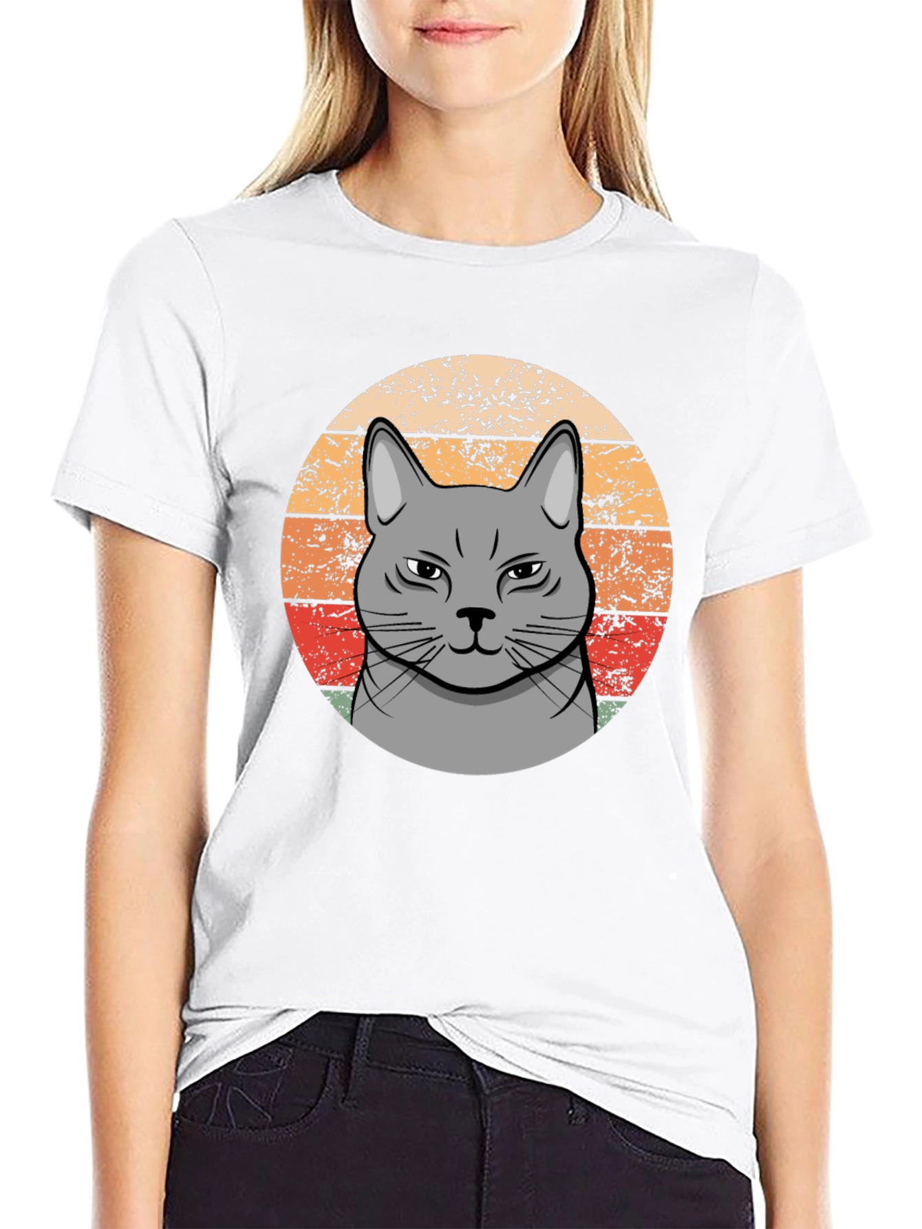 Retro Cat T-Shirt - Grumpy Feline Design