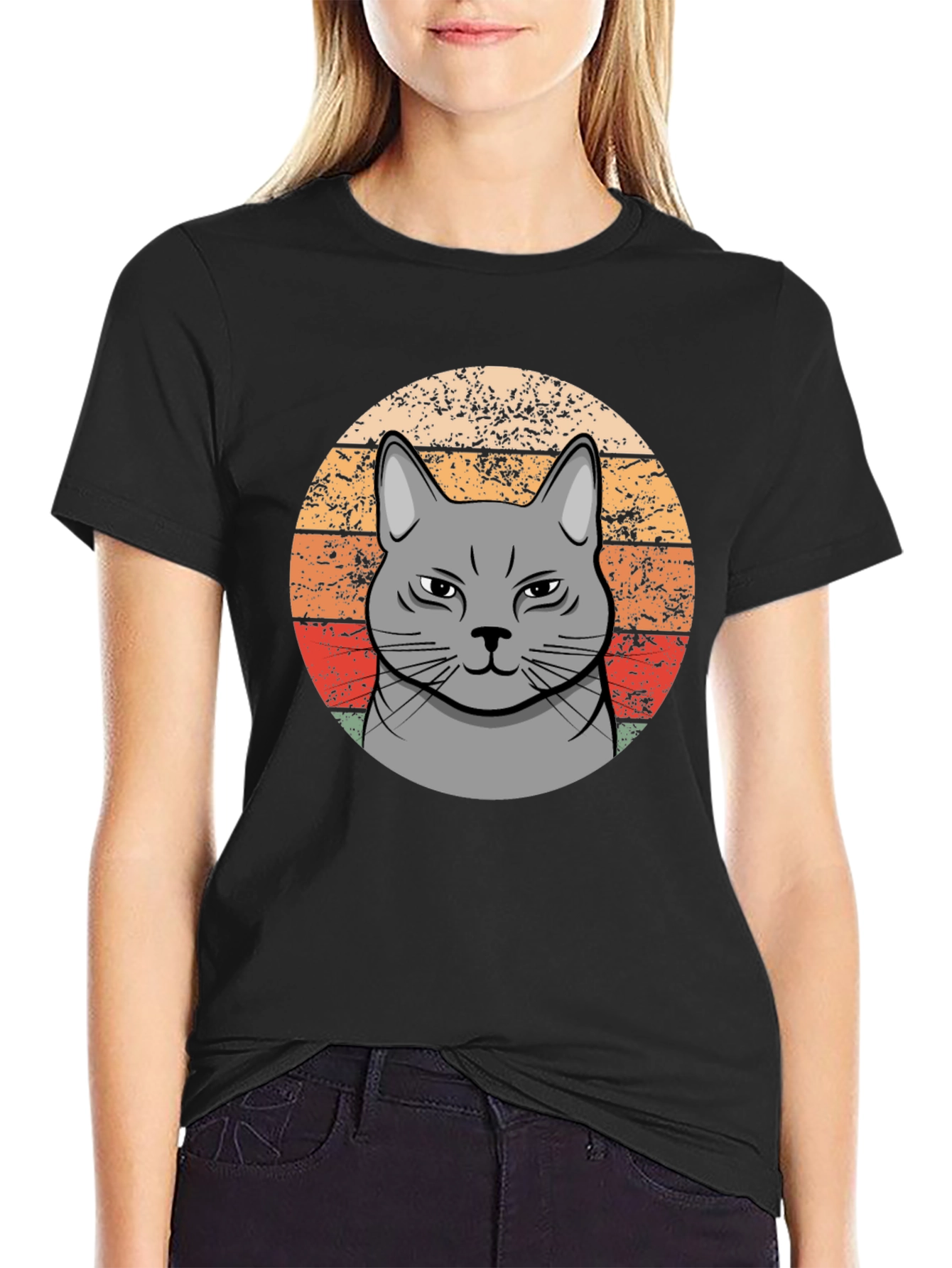 Retro Cat T-Shirt - Grumpy Feline Design