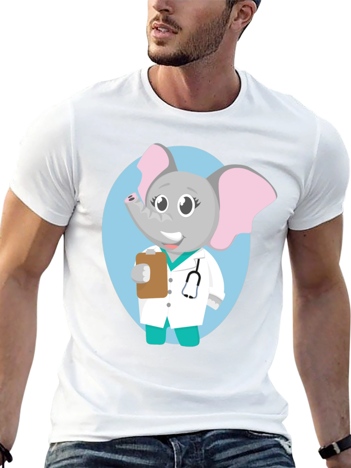Elephant Doctor Cartoon Graphic T-Shirt