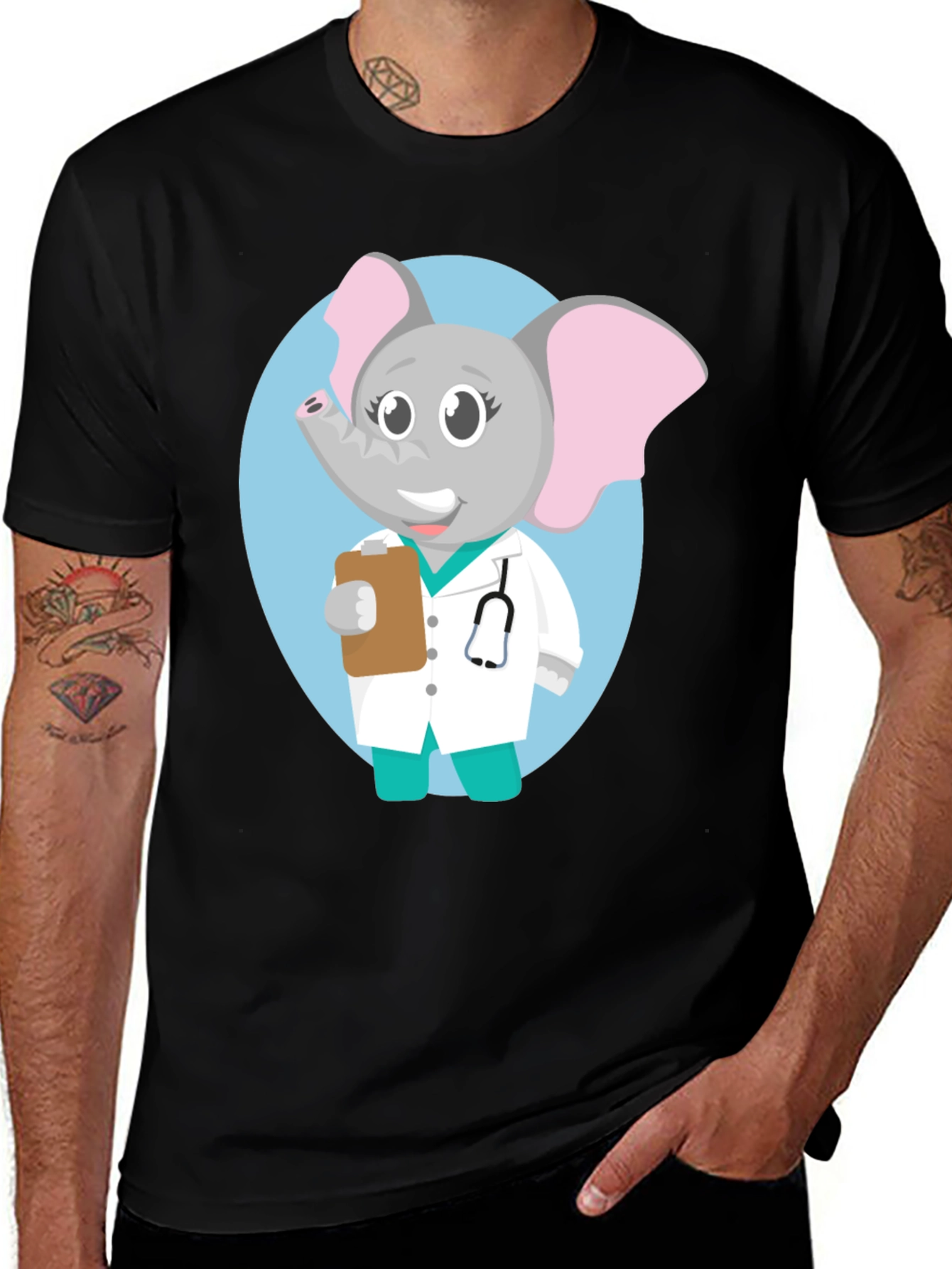 Elephant Doctor Cartoon Graphic T-Shirt