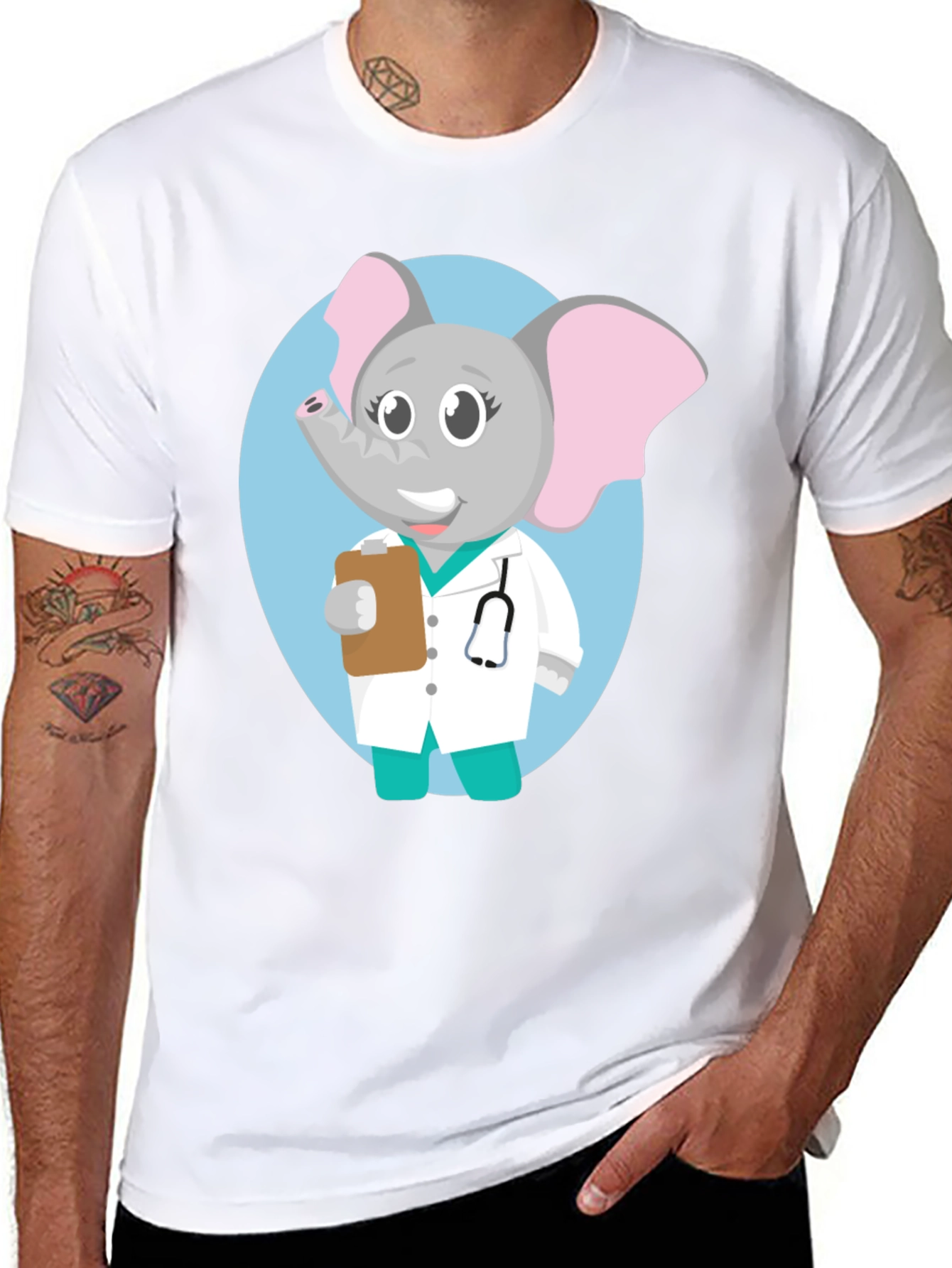 Elephant Doctor Cartoon Graphic T-Shirt