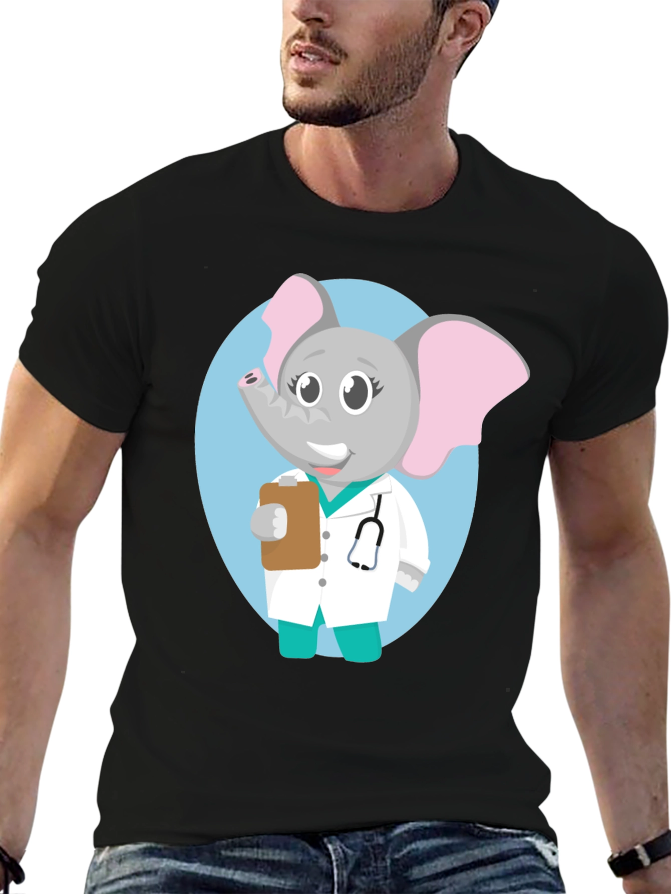 Elephant Doctor Cartoon Graphic T-Shirt