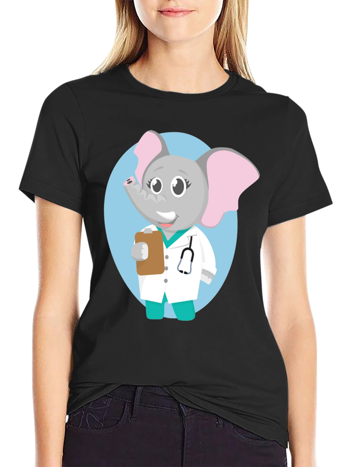Elephant Doctor Cartoon Graphic T-Shirt