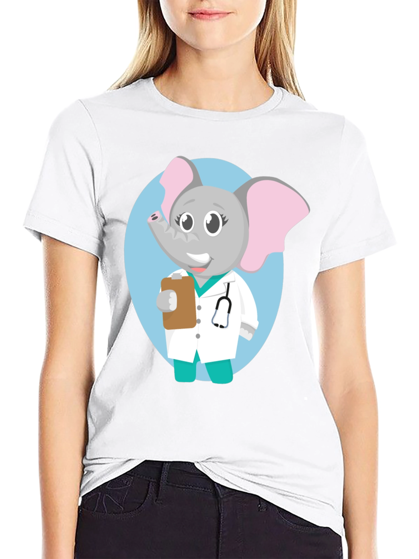 Elephant Doctor Cartoon Graphic T-Shirt