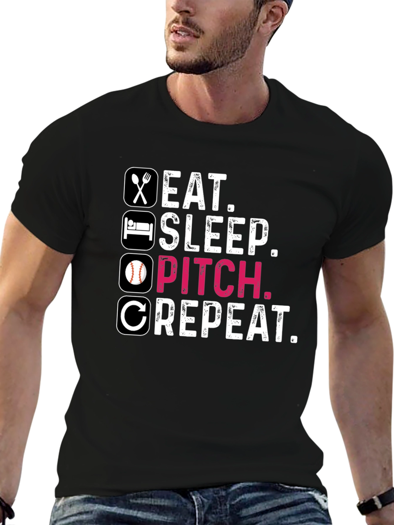 Eat Sleep Pitch Repeat Baseball T-Shirt