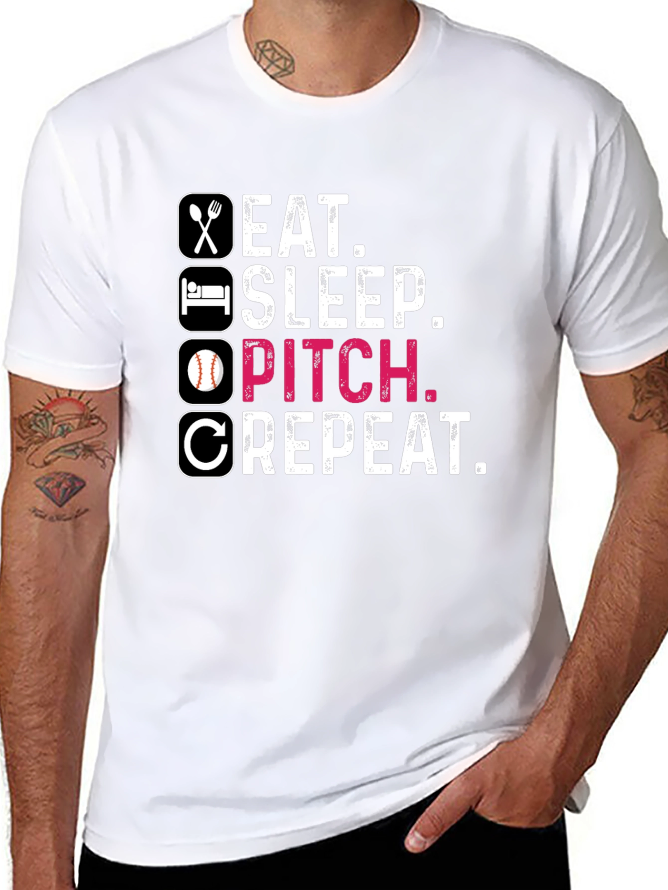 Eat Sleep Pitch Repeat Baseball T-Shirt