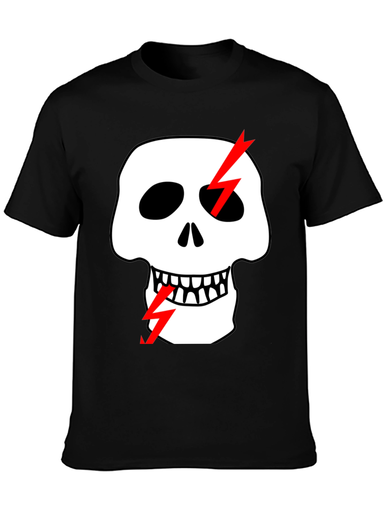 Skull & Lightning Bolt Graphic Black T-Shirt