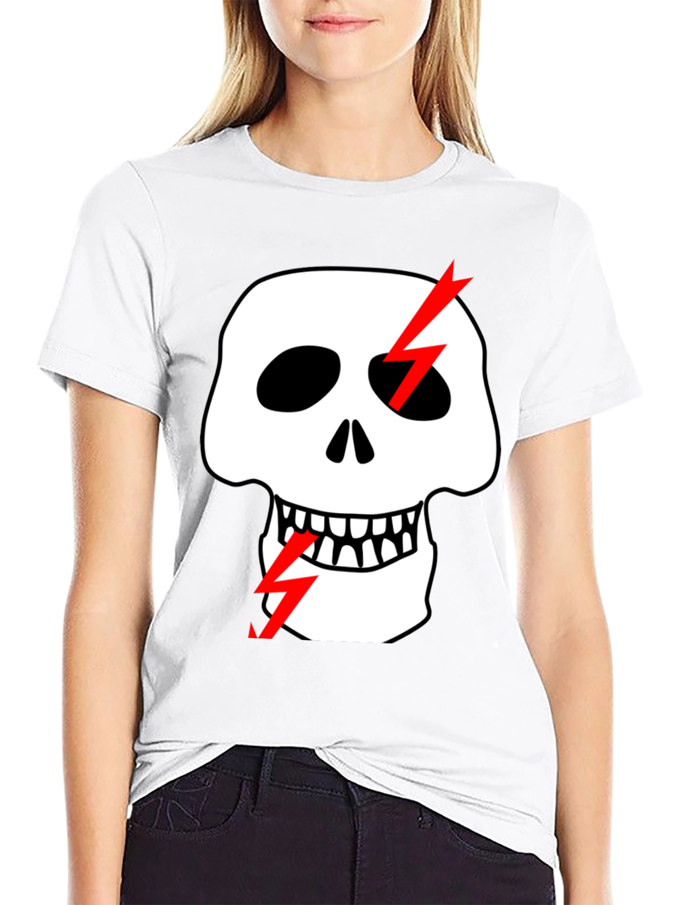 Skull & Lightning Bolt Graphic Black T-Shirt