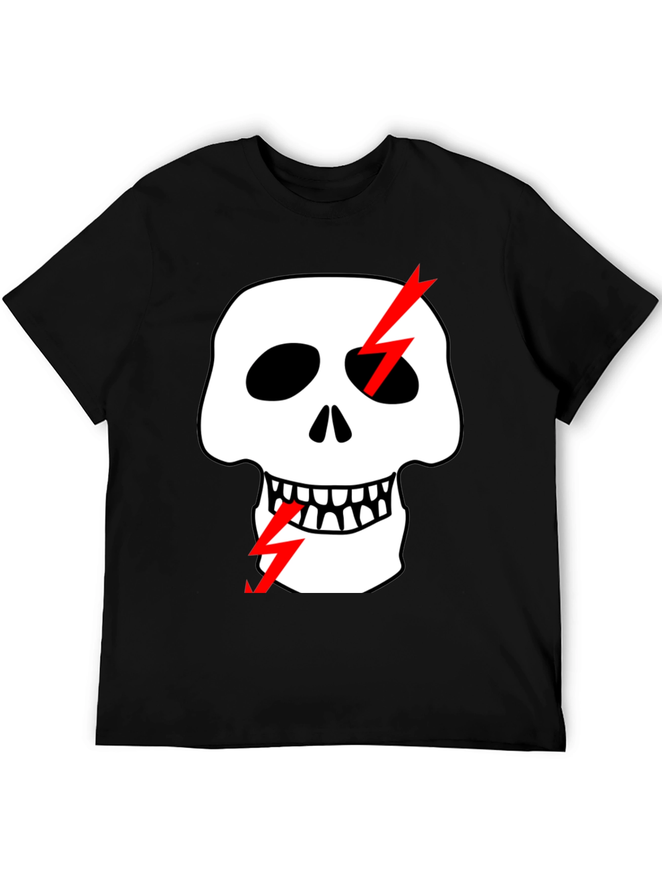 Skull & Lightning Bolt Graphic Black T-Shirt