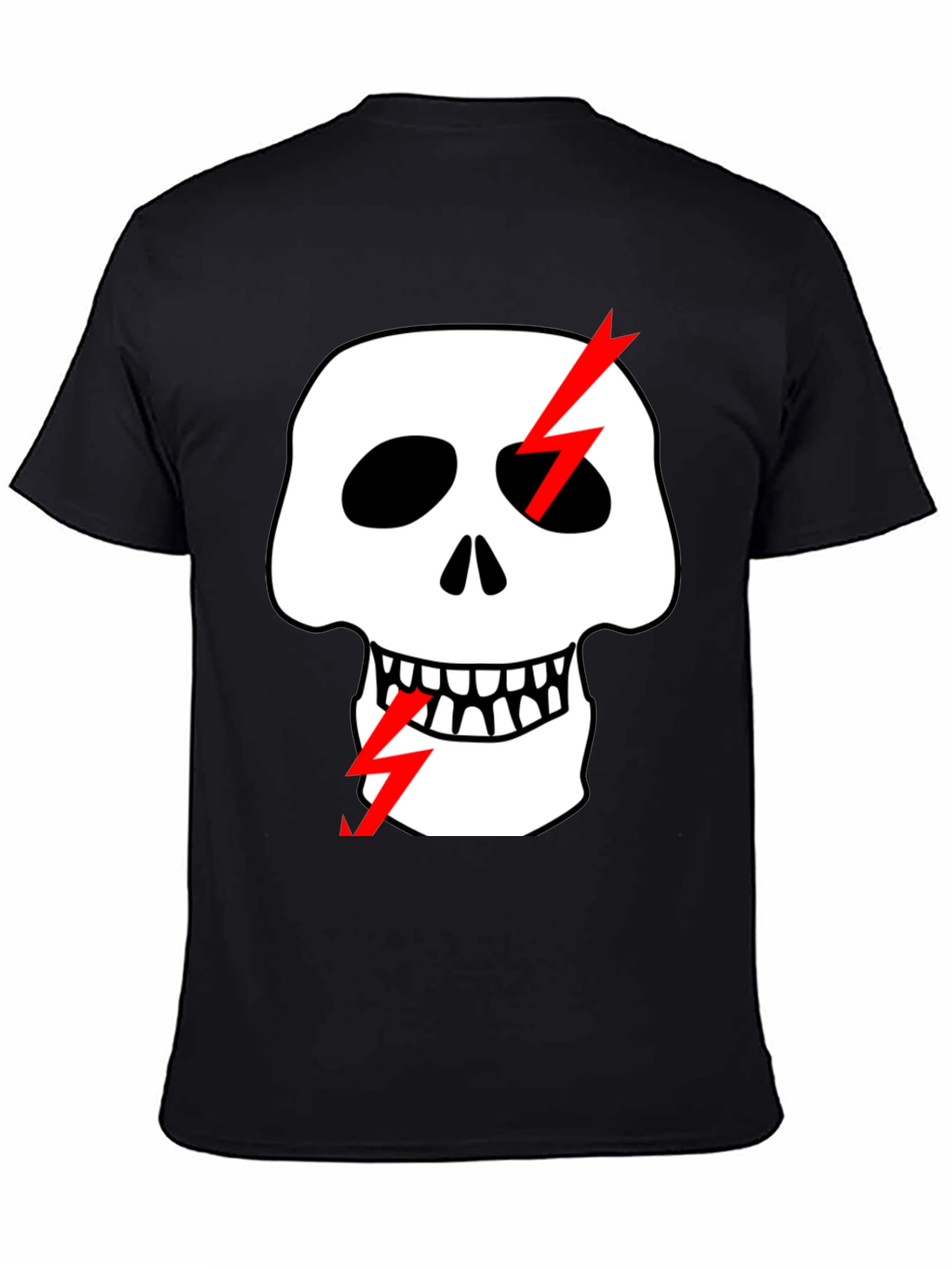 Skull & Lightning Bolt Graphic Black T-Shirt