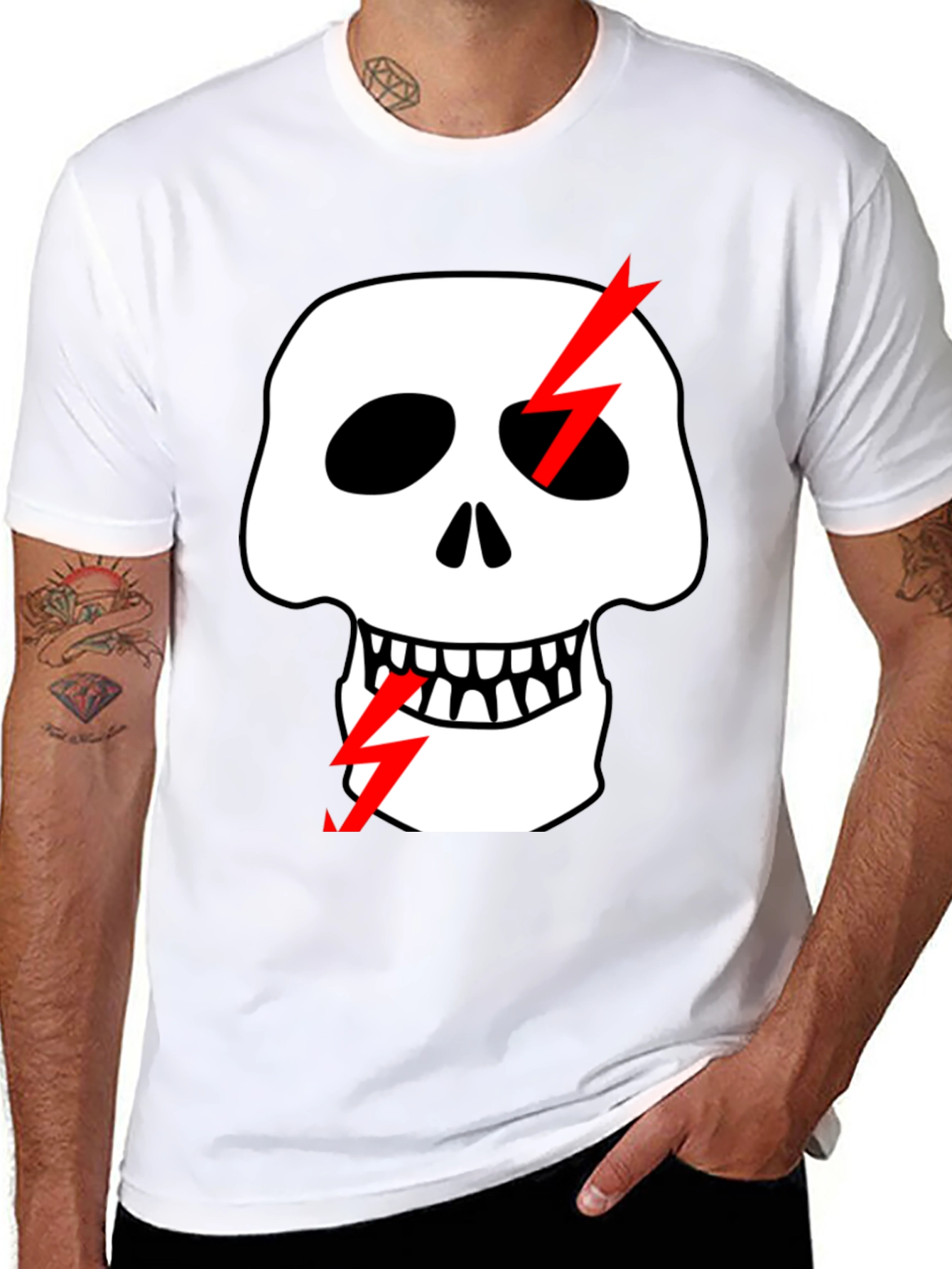 Skull & Lightning Bolt Graphic Black T-Shirt
