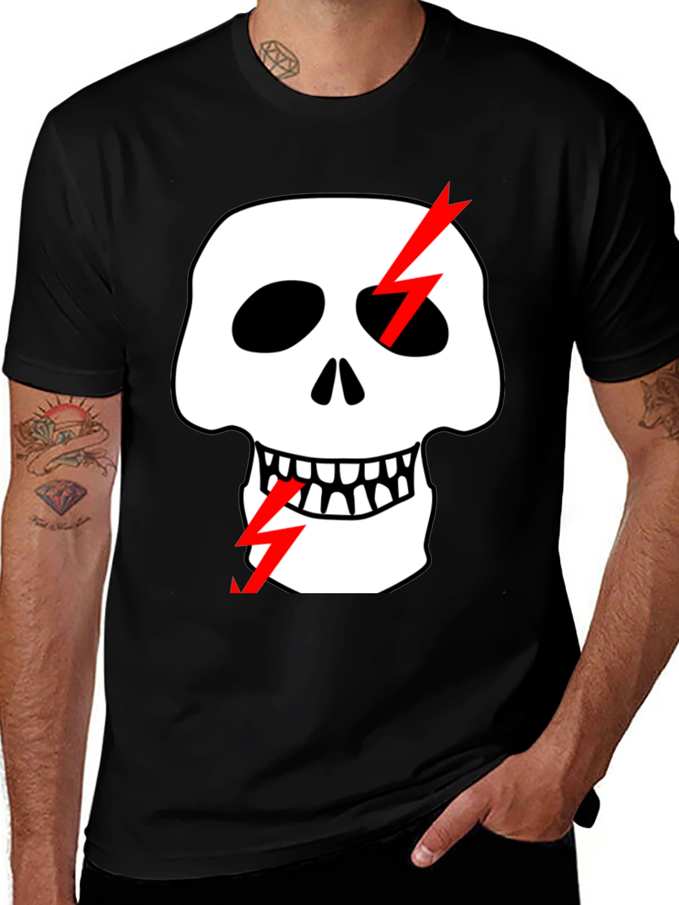 Skull & Lightning Bolt Graphic Black T-Shirt