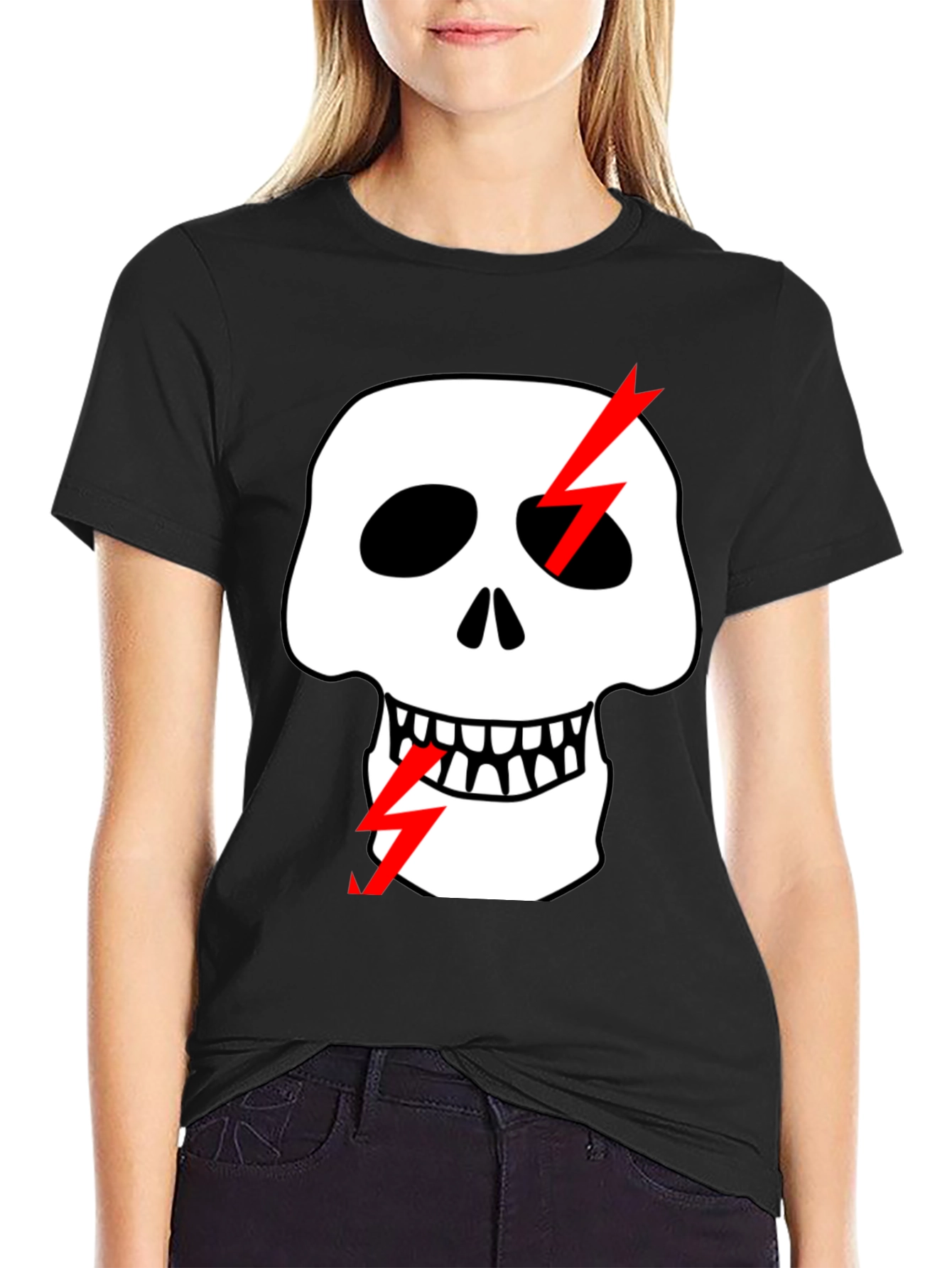 Skull & Lightning Bolt Graphic Black T-Shirt