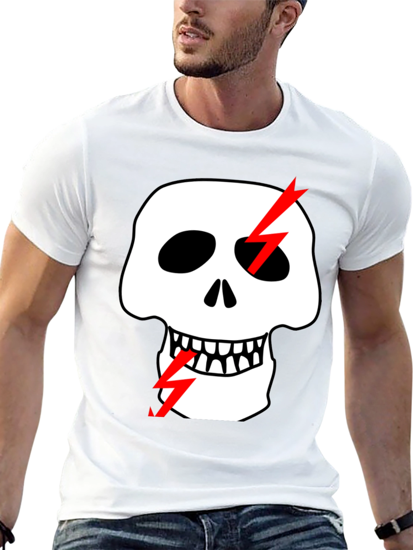 Skull & Lightning Bolt Graphic Black T-Shirt