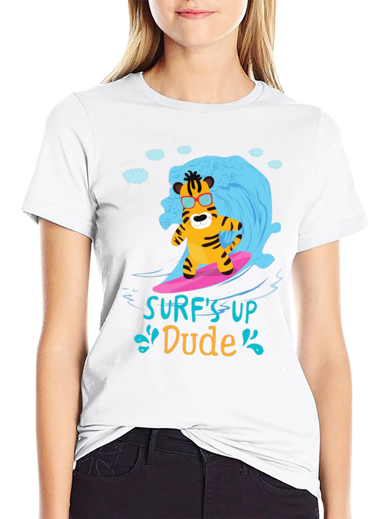 Surfs Up Dude T-Shirt - Cool Tiger Design