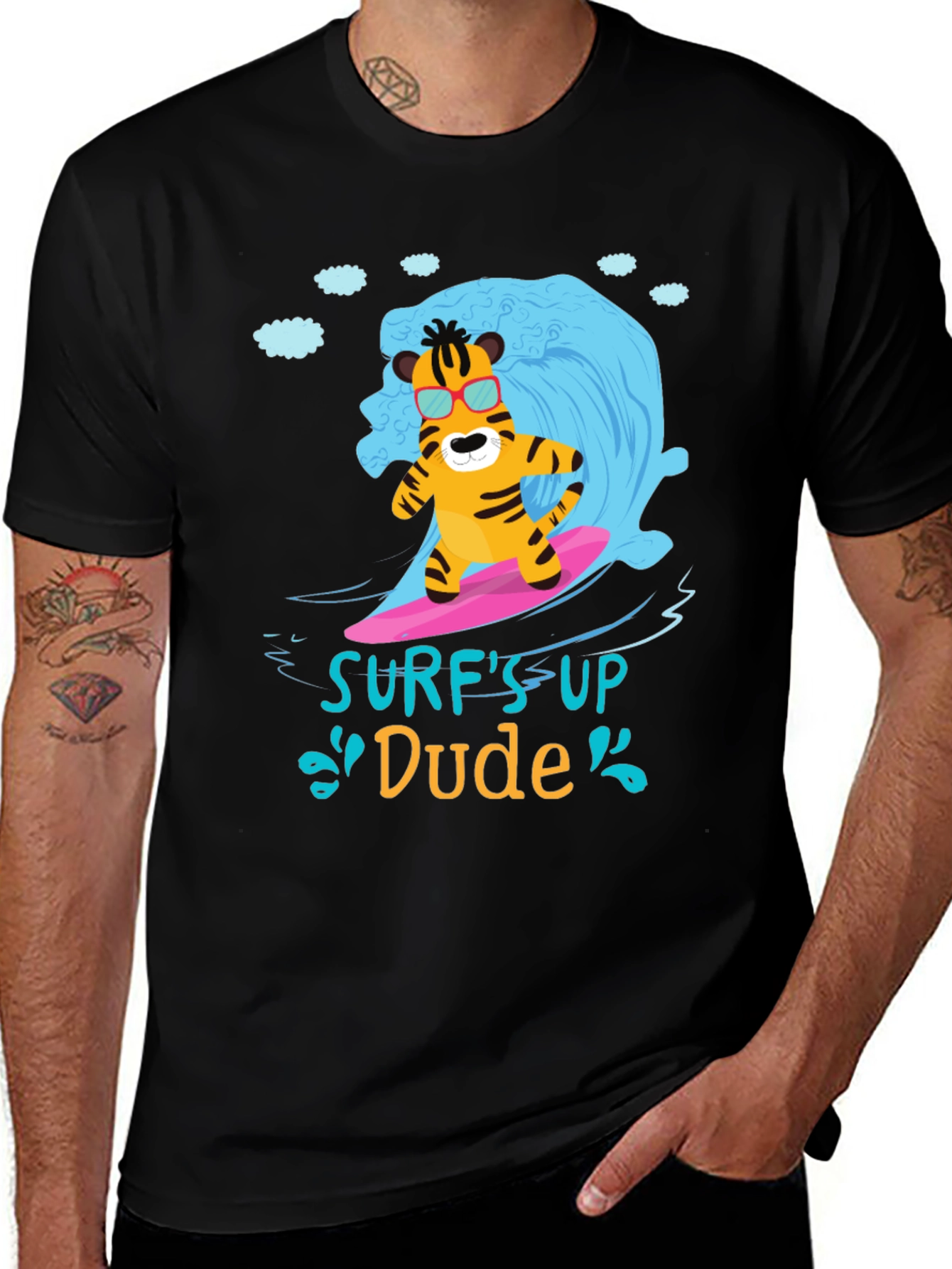 Surfs Up Dude T-Shirt - Cool Tiger Design