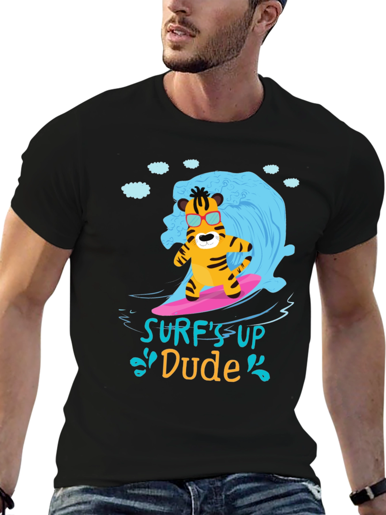 Surfs Up Dude T-Shirt - Cool Tiger Design