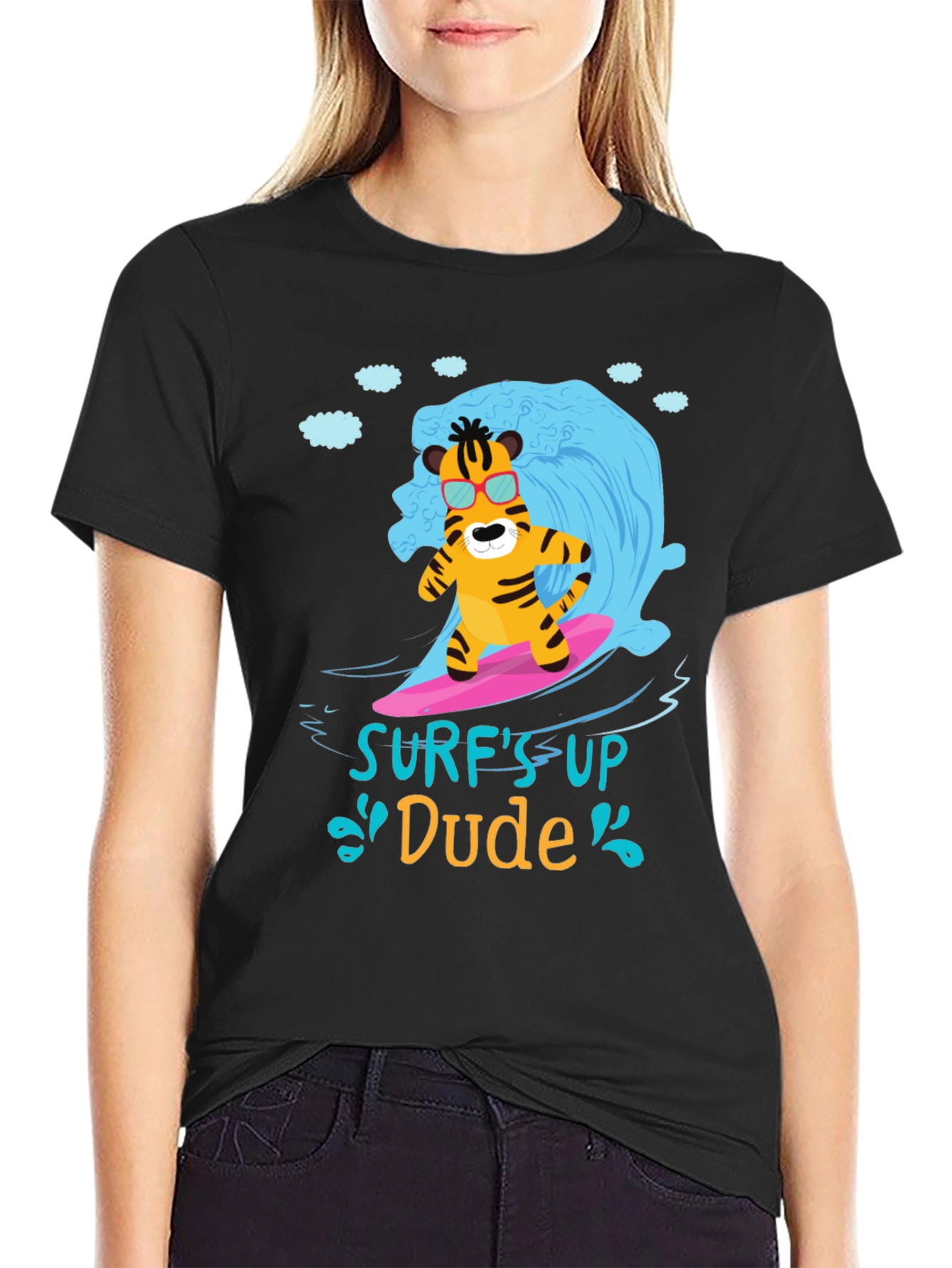 Surfs Up Dude T-Shirt - Cool Tiger Design
