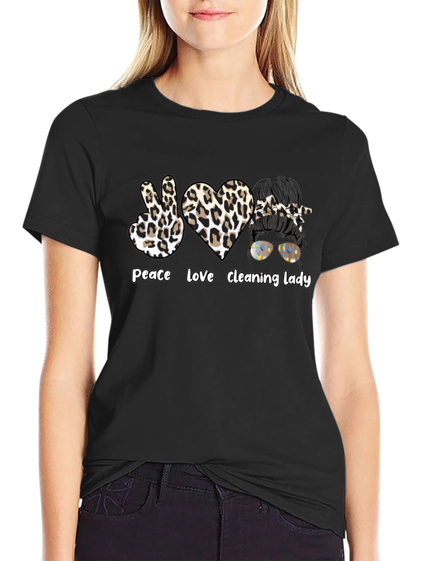 Peace Love Cleaning Lady Leopard Print T-Shirt