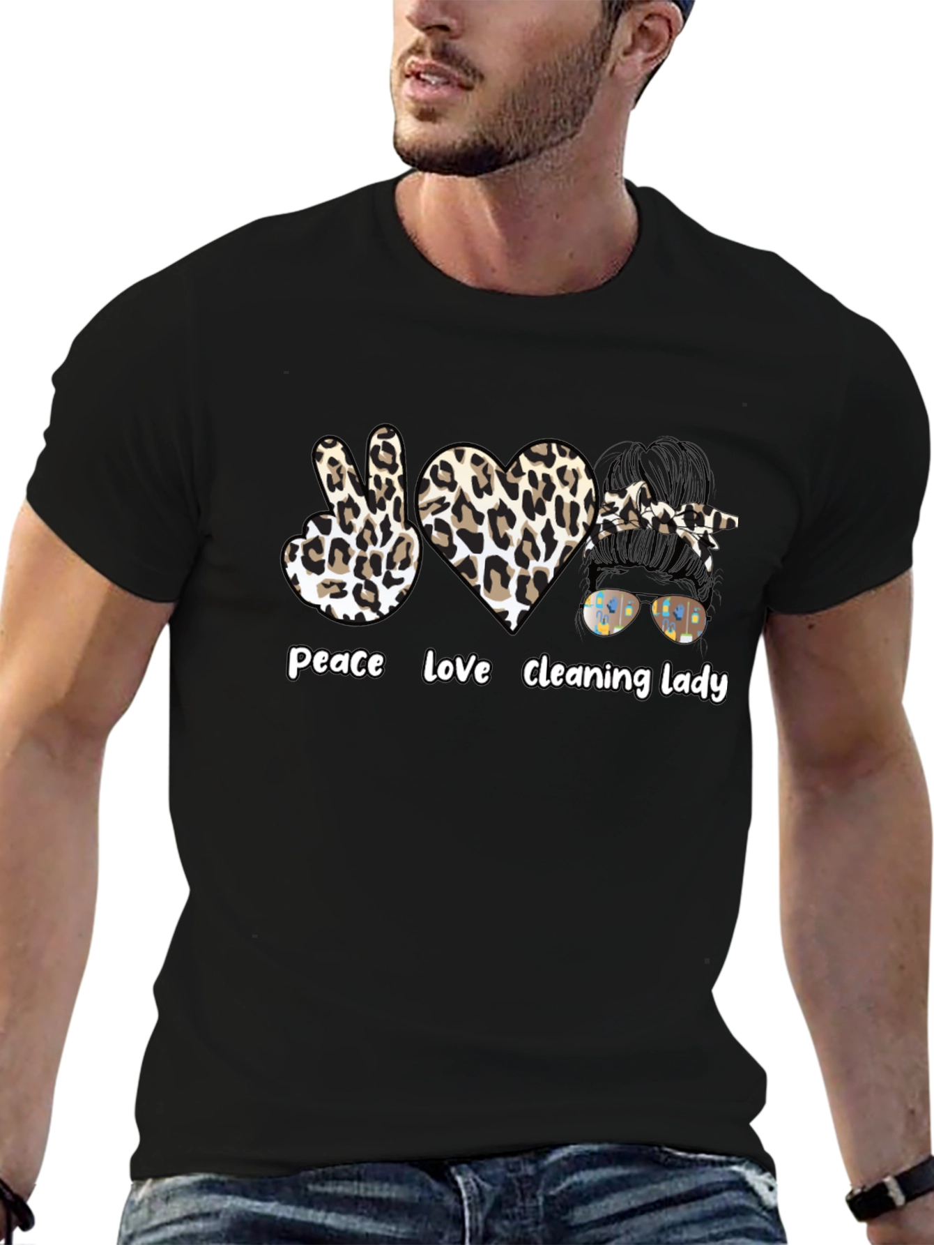 Peace Love Cleaning Lady Leopard Print T-Shirt