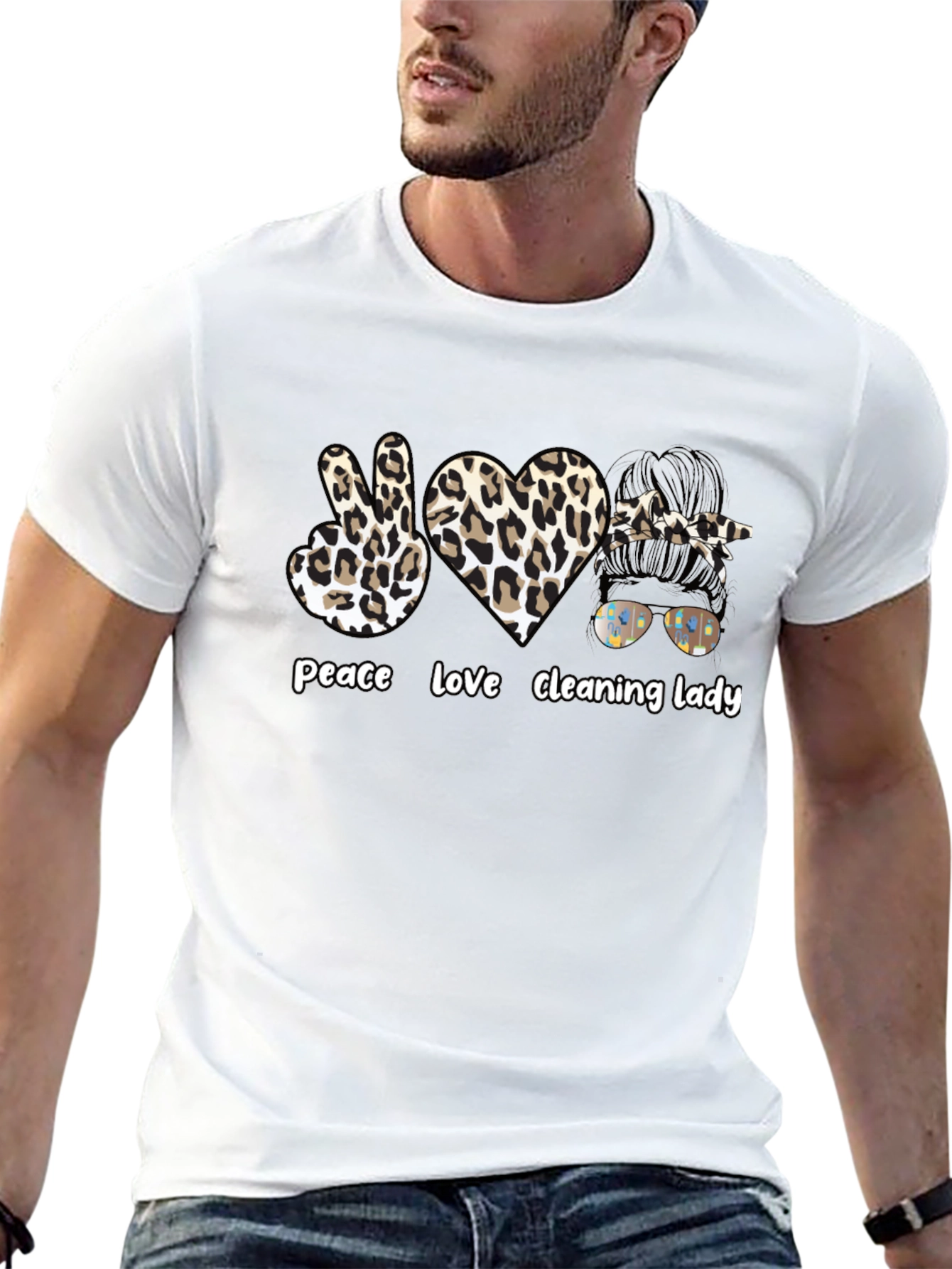 Peace Love Cleaning Lady Leopard Print T-Shirt