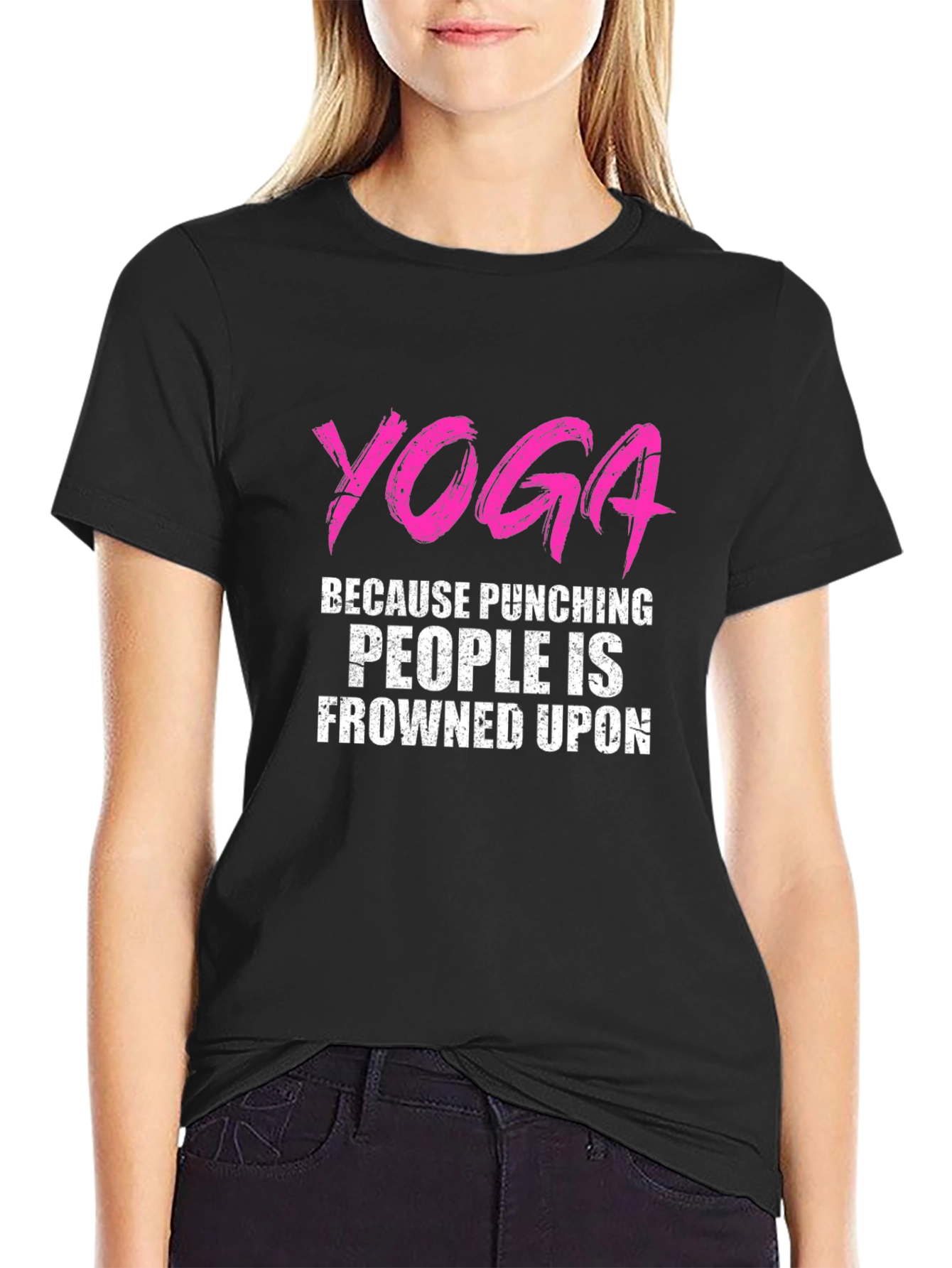 Yoga Punching People Frowned Upon Black T-Shirt