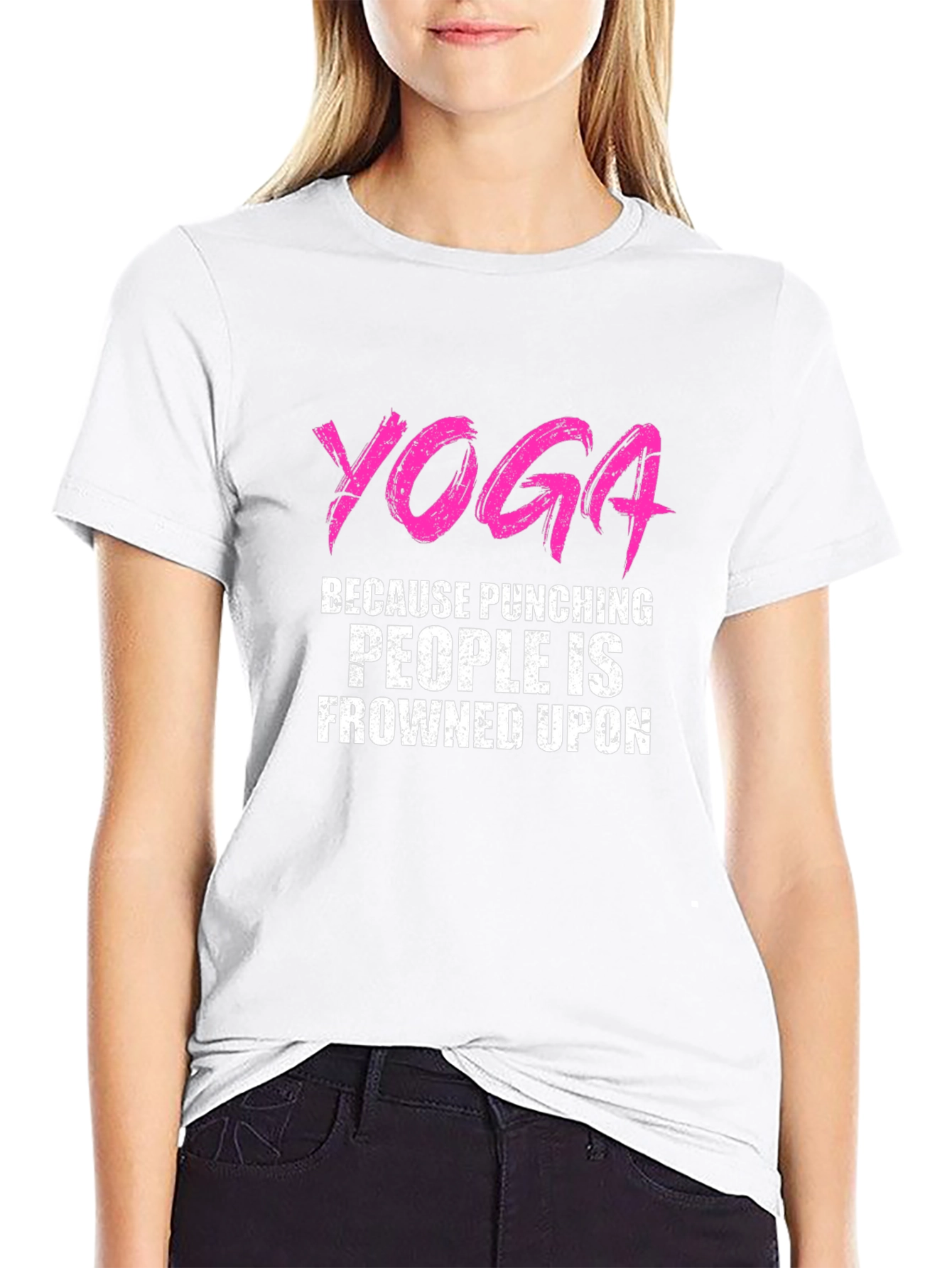 Yoga Punching People Frowned Upon Black T-Shirt