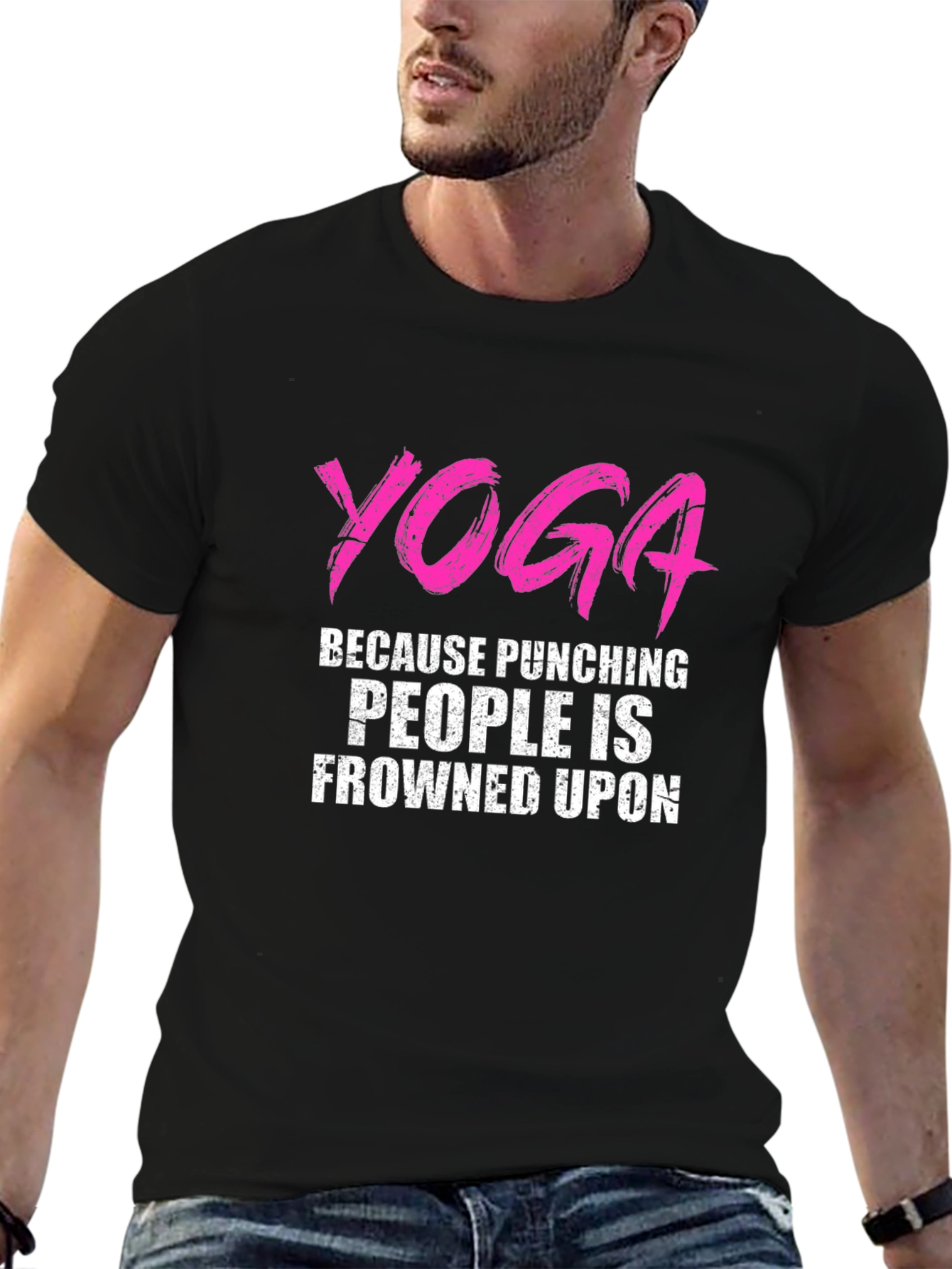 Yoga Punching People Frowned Upon Black T-Shirt