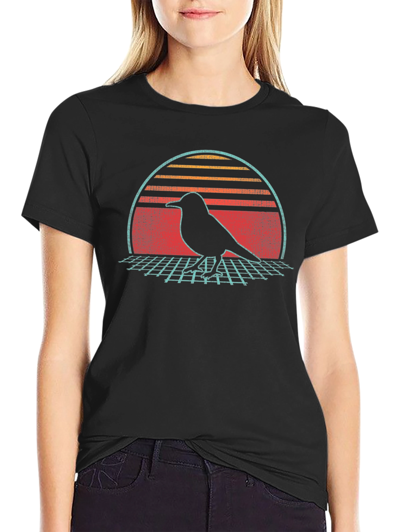 Retro Bird Silhouette Graphic Tee - Black
