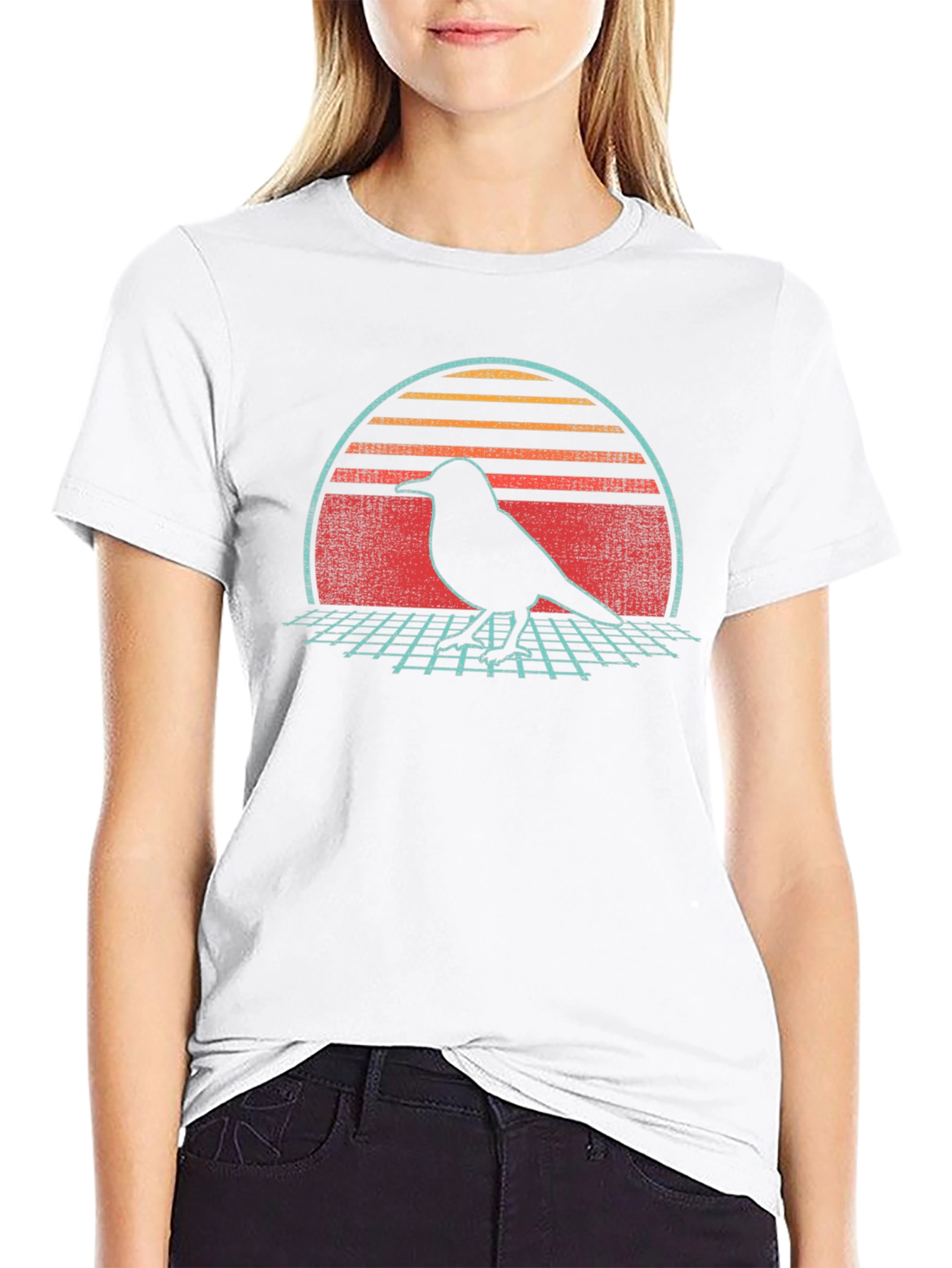 Retro Bird Silhouette Graphic Tee - Black