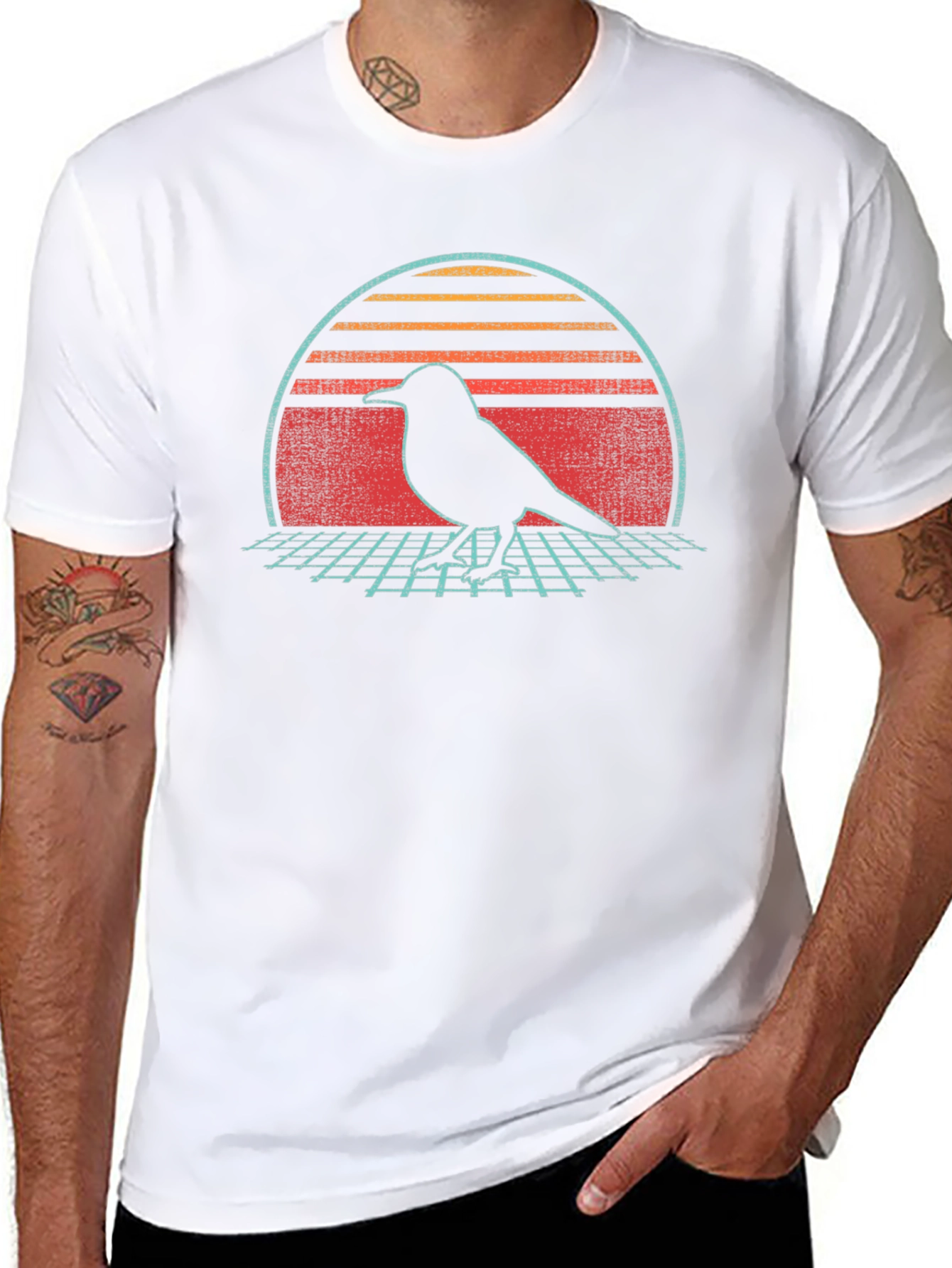 Retro Bird Silhouette Graphic Tee - Black