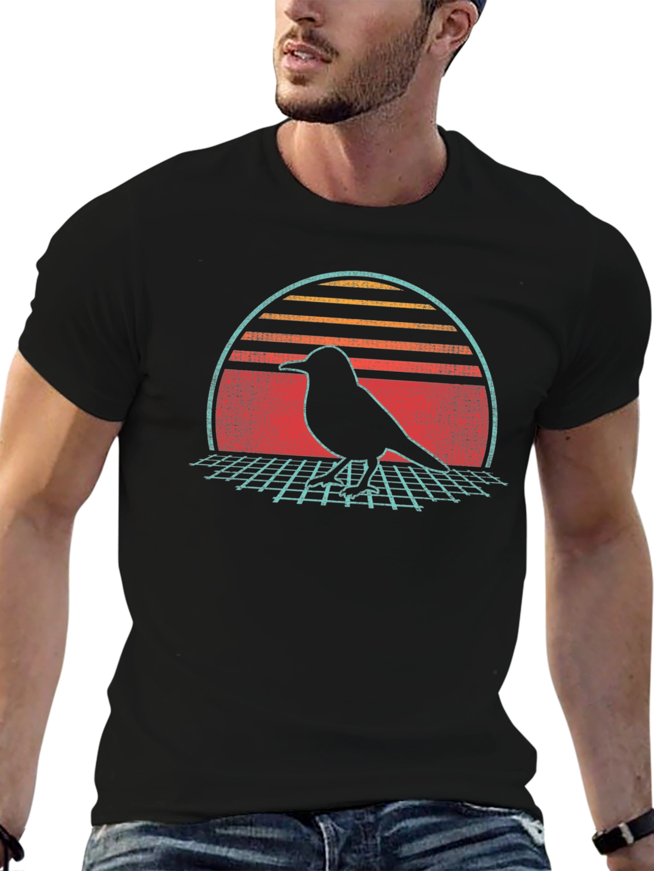 Retro Bird Silhouette Graphic Tee - Black
