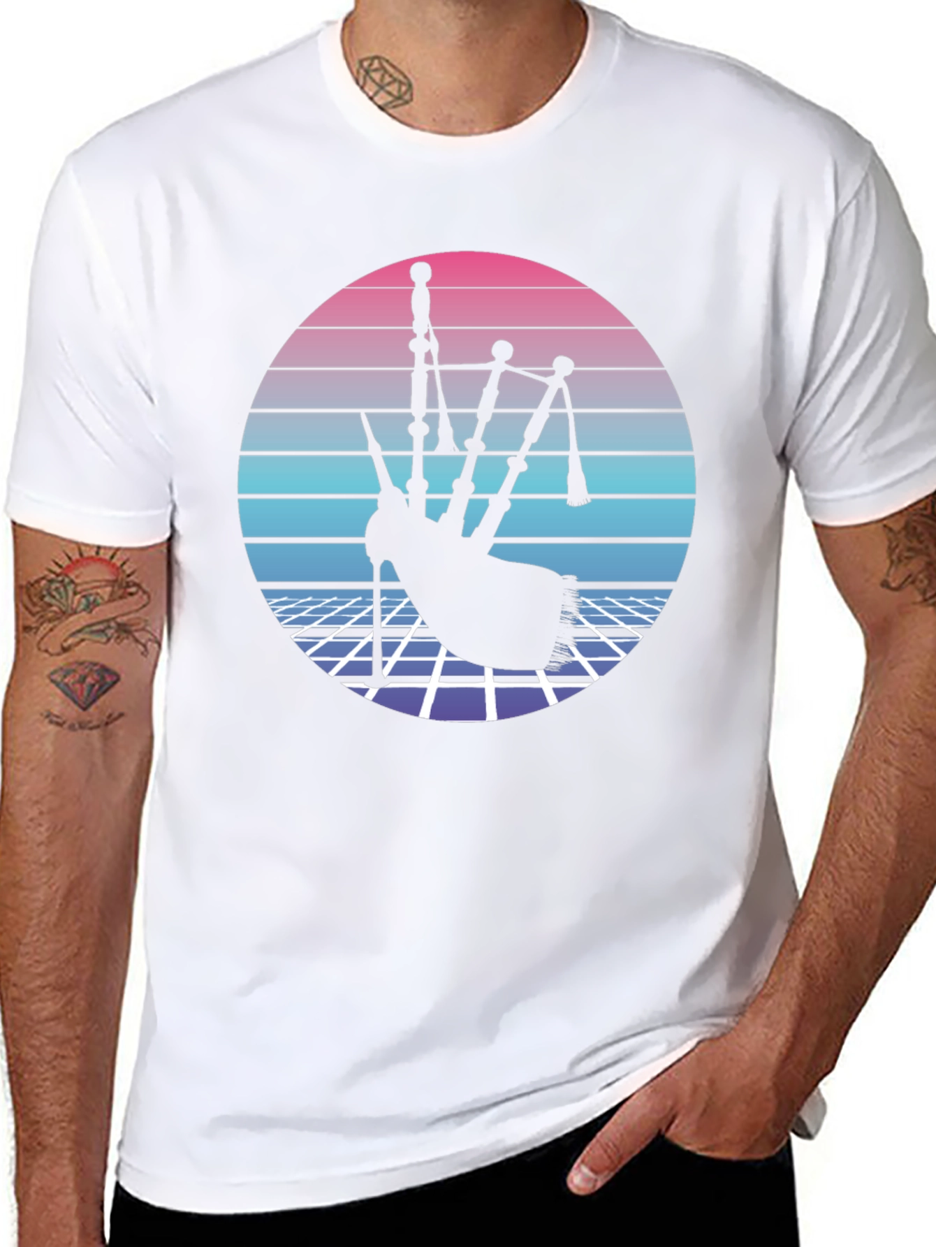 Retro Bagpipe Graphic Tee - Synthwave Design