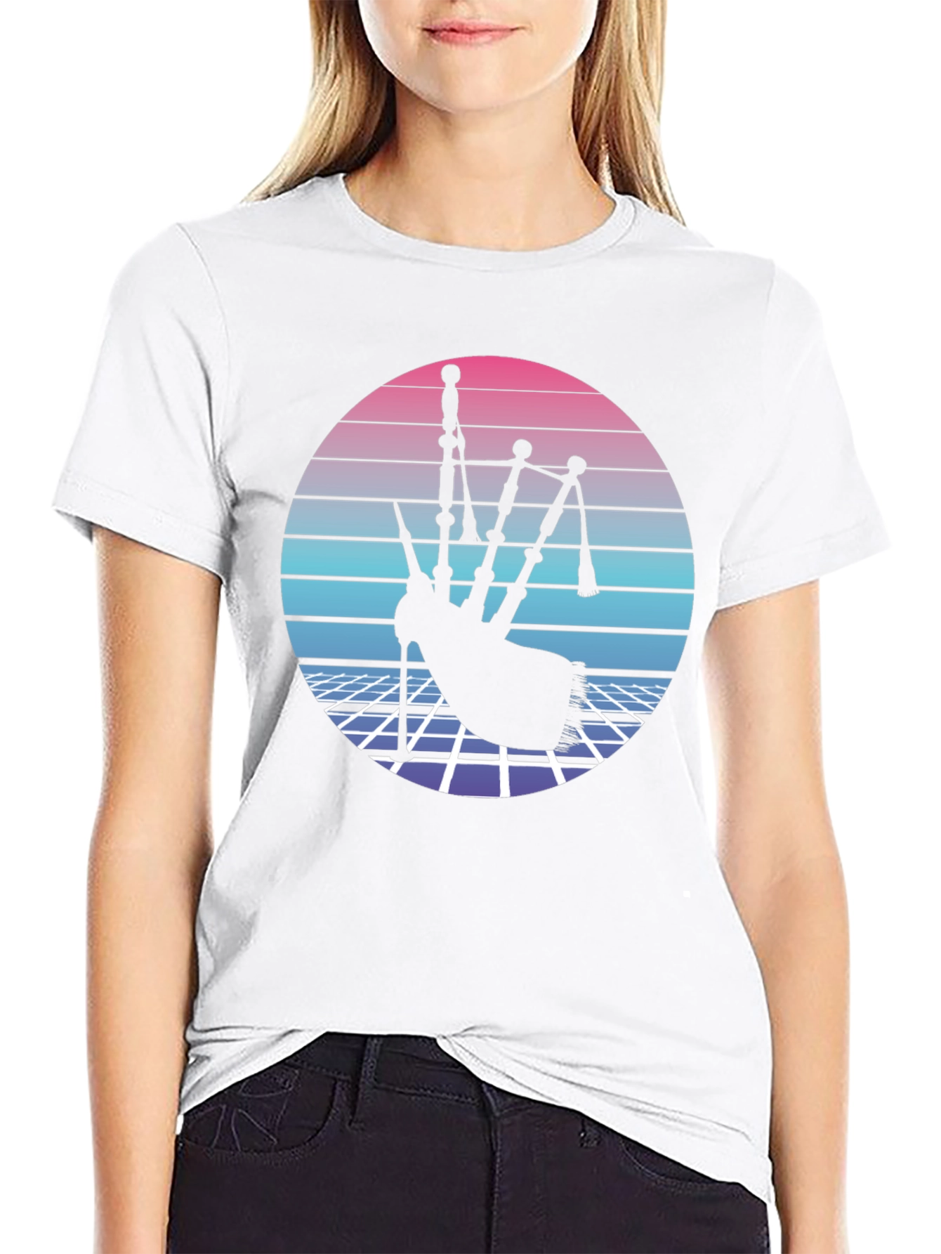 Retro Bagpipe Graphic Tee - Synthwave Design
