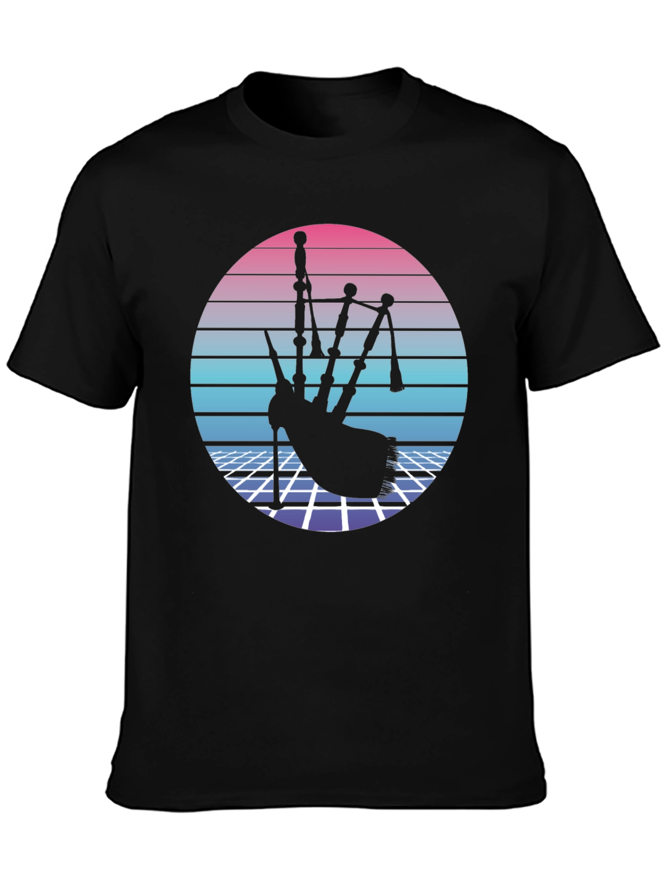 Retro Bagpipe Graphic Tee - Synthwave Design