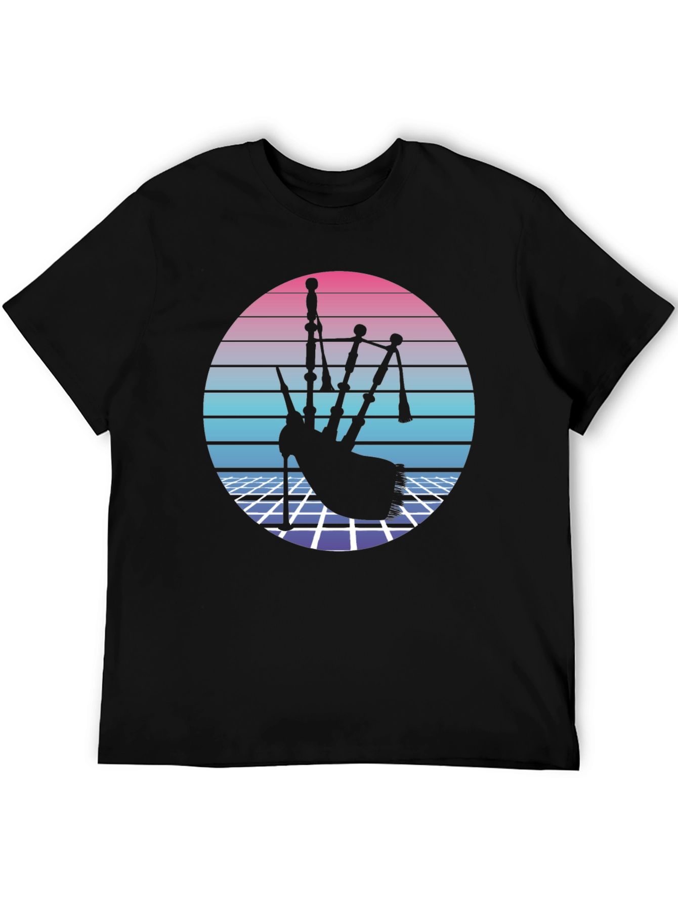 Retro Bagpipe Graphic Tee - Synthwave Design